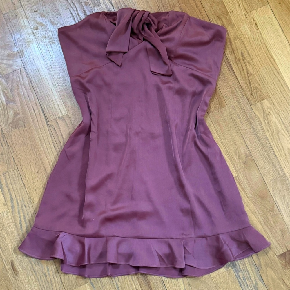 Mauve Strapless Silky Ruffle Hem Dress